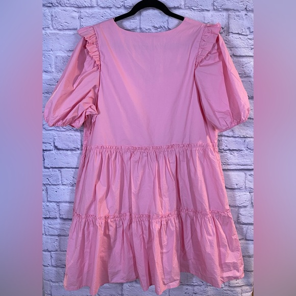English Factory Ruffle Puff Sleeve Pink Tiered Mini Dress Plus Size 1X - Picture 8 of 8